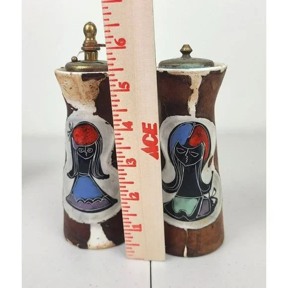 Distressed Leather Salt and Pepper Set Marcello Fantoni Inspired Italy 1960's